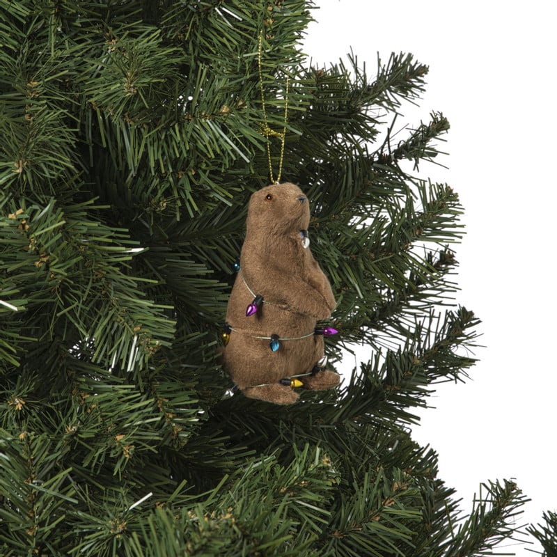 Kersthanger bever met lampjes - bruin - 10x8x5 cm