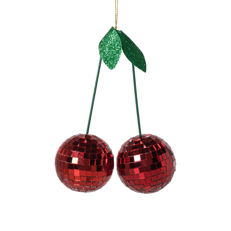 Kersthanger disco kersen - groen/rood - 14x11x5.2 cm
