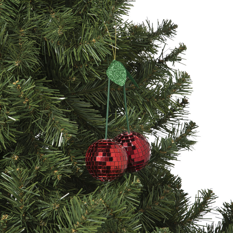 Kersthanger disco kersen - groen/rood - 14x11x5.2 cm