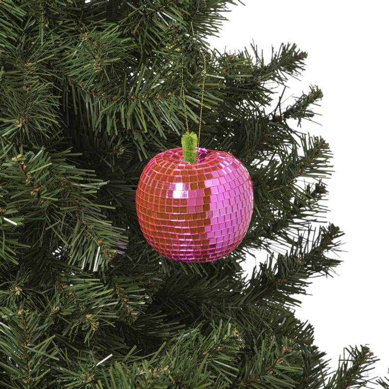 Kersthanger disco appel - paars - 9.5x7.8x7.8 cm