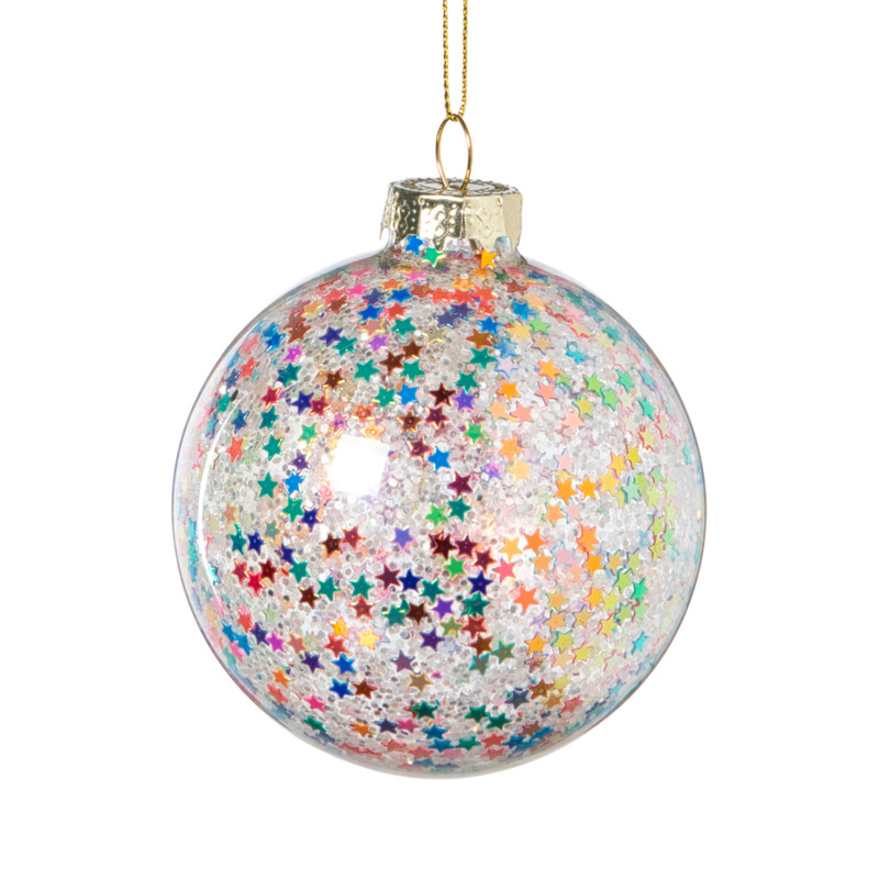 Kersthanger discobal met confetti - goudkleurig - ø8 cm