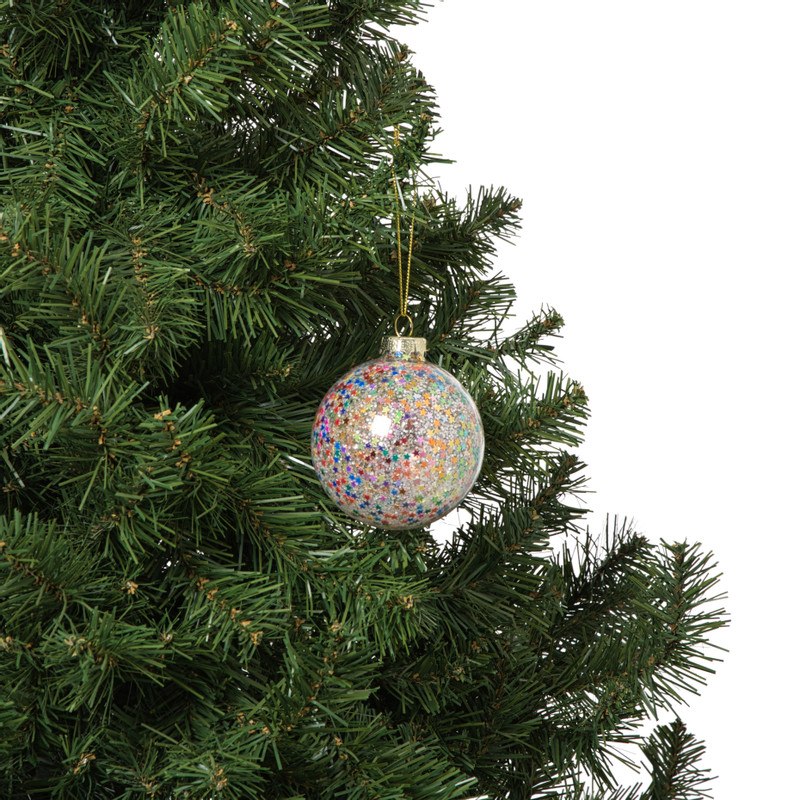 Kersthanger discobal met confetti - goudkleurig - ø8 cm