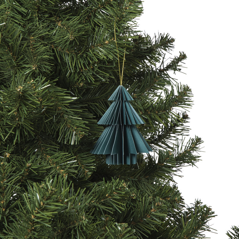 Kersthanger papieren kerstboom - groen - ø8x10 cm