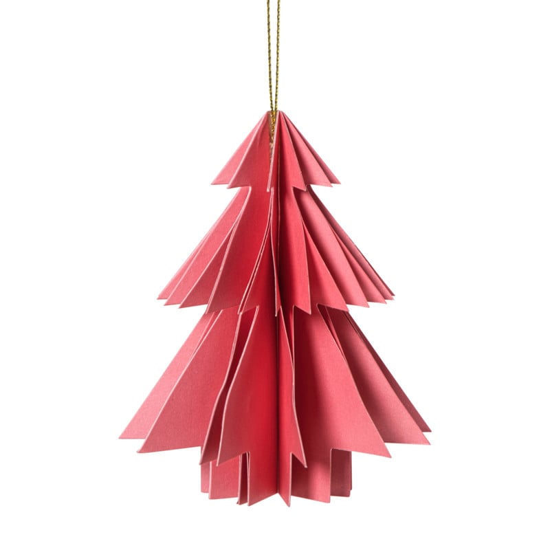 Kersthanger papieren kerstboom - roze - ø8x10 cm