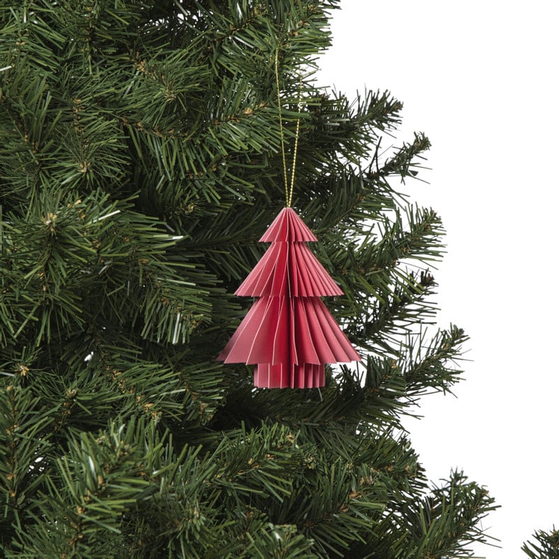 Kersthanger papieren kerstboom - roze - ø8x10 cm