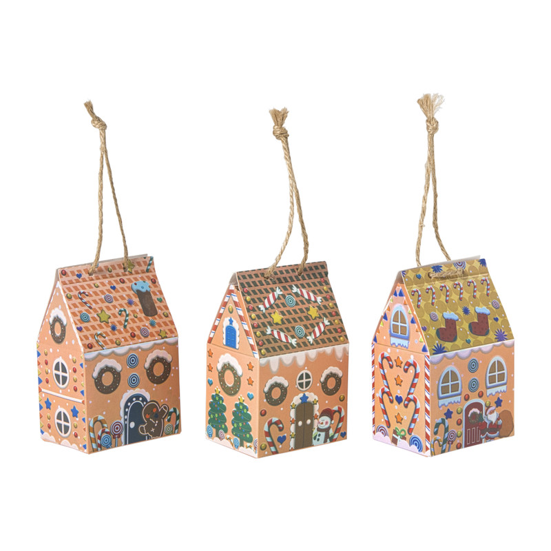 Kersthanger papieren huisjes - set van 3