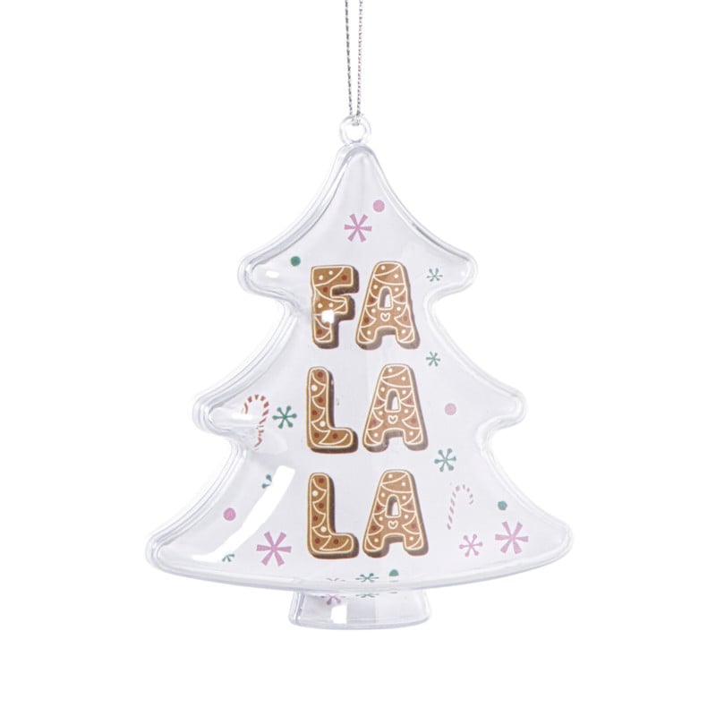 Kersthanger fa la la - transparant - 10.5x10.5x3.5 cm