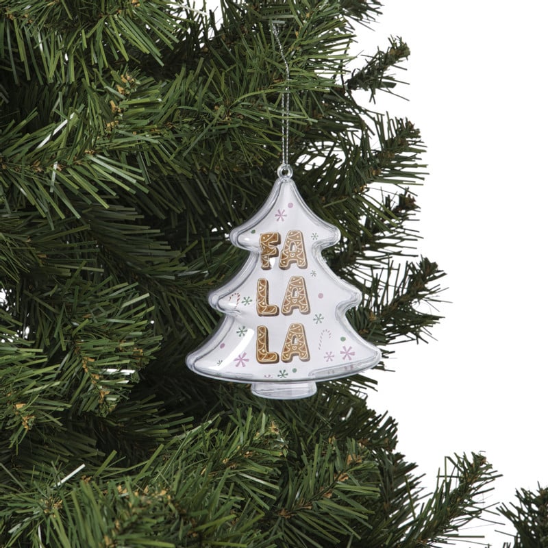 Kersthanger fa la la - transparant - 10.5x10.5x3.5 cm