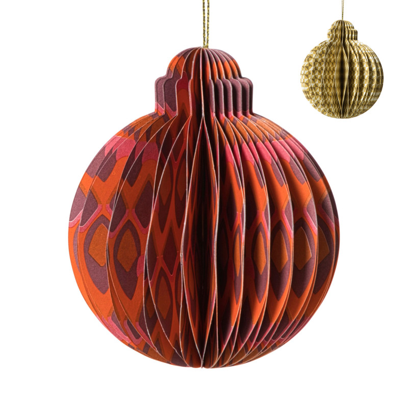 Kerstbal papier clashing colours rond - diverse varianten - ø7x9.5 cm