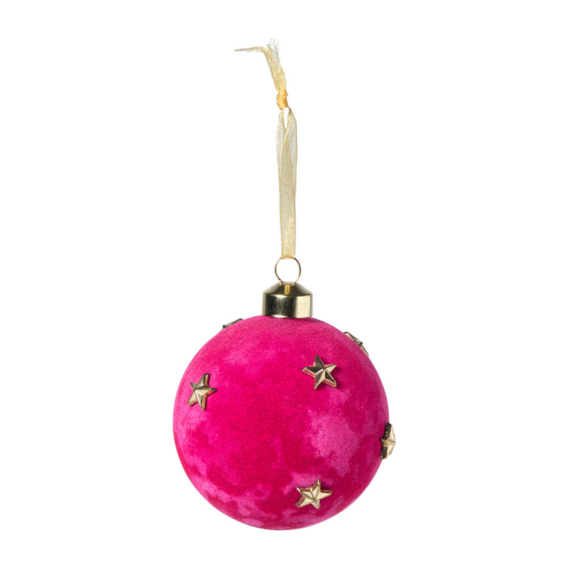 Kerstbal velvet met sterren - roze/goudkleurig