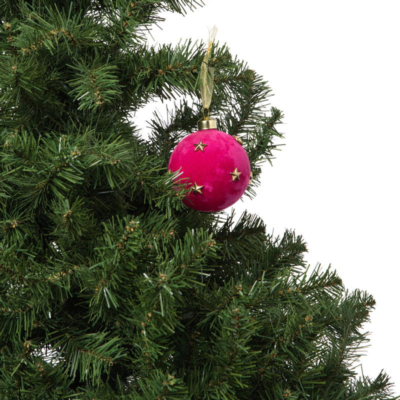 Kerstbal velvet met sterren - roze/goudkleurig