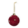Kerstbal velvet met sterren - rood/goudkleurig