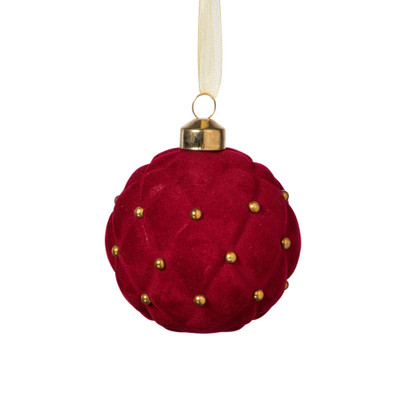 Kerstbal velvet stip - rood