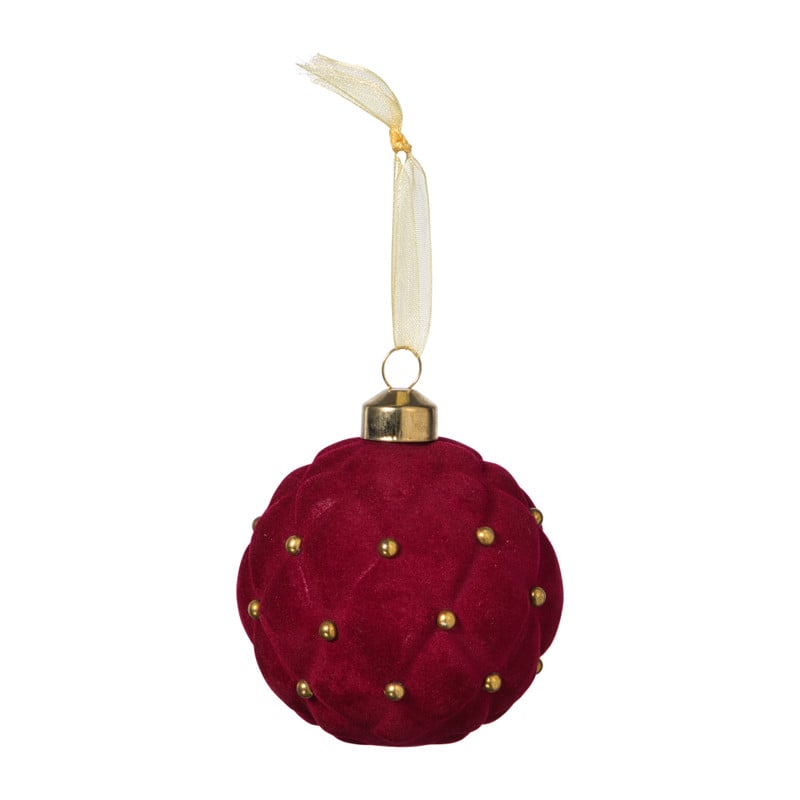 Kerstbal velvet stip - rood