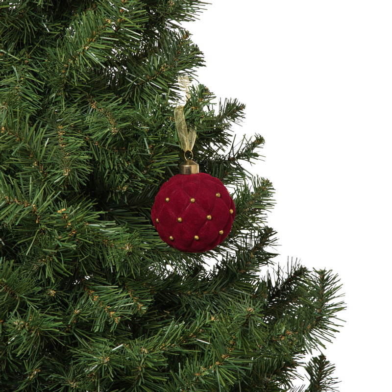 Kerstbal velvet stip - rood