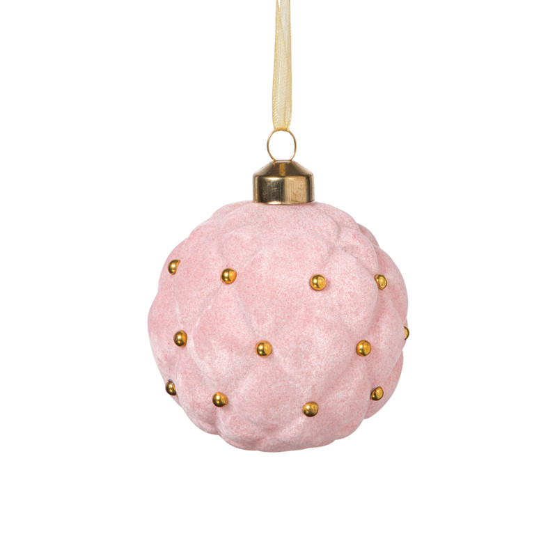 Kerstbal velvet stip - roze