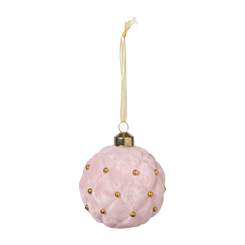 Kerstbal velvet stip - roze