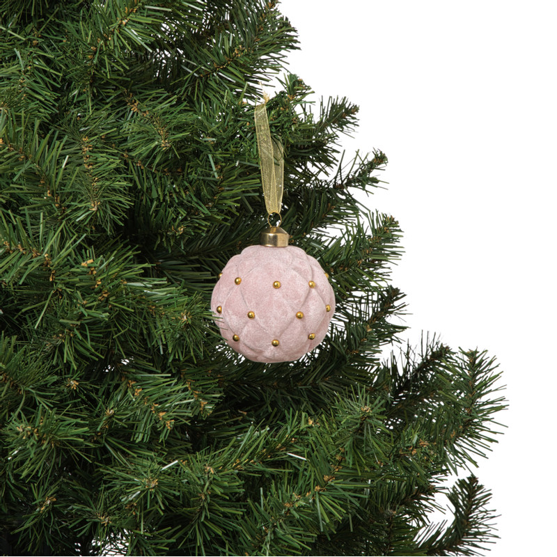 Kerstbal velvet stip - roze