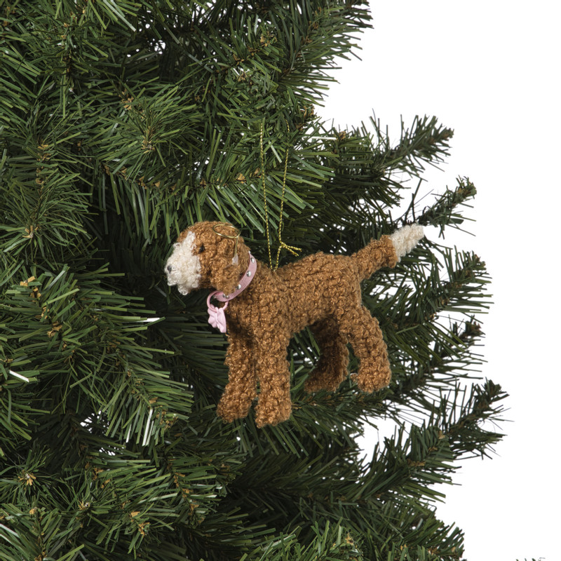 Kersthanger labradoodle met bril - bruin - 14.5x9.5x3.3 cm