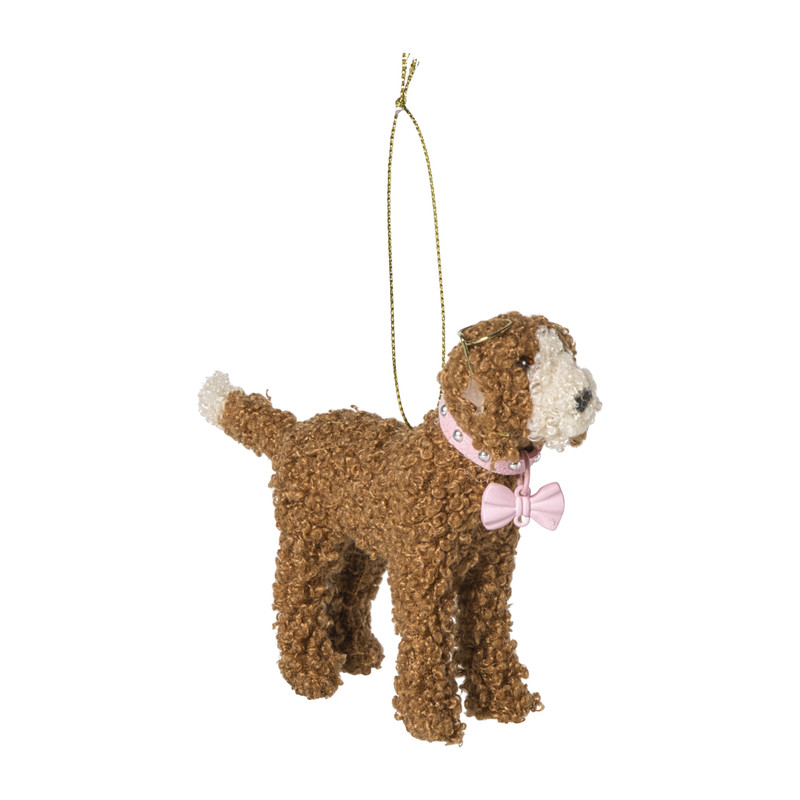 Kersthanger labradoodle met bril - bruin - 14.5x9.5x3.3 cm