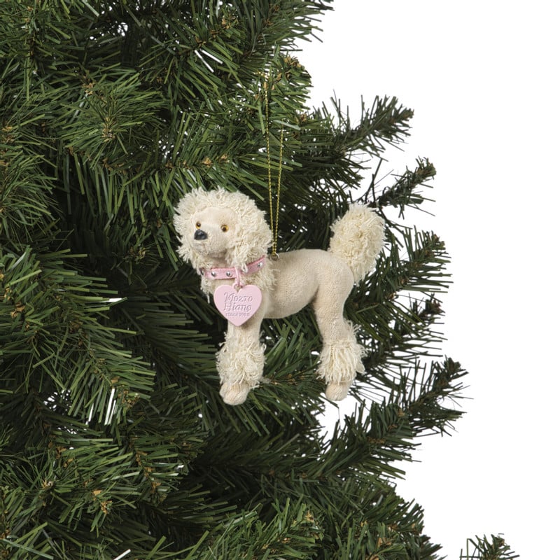 Kersthanger poedel - beige - 12x10x4 cm