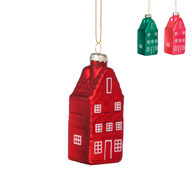 Kersthanger huisjes - multikleur - diverse varianten - 9.5x3.5x3.5 cm