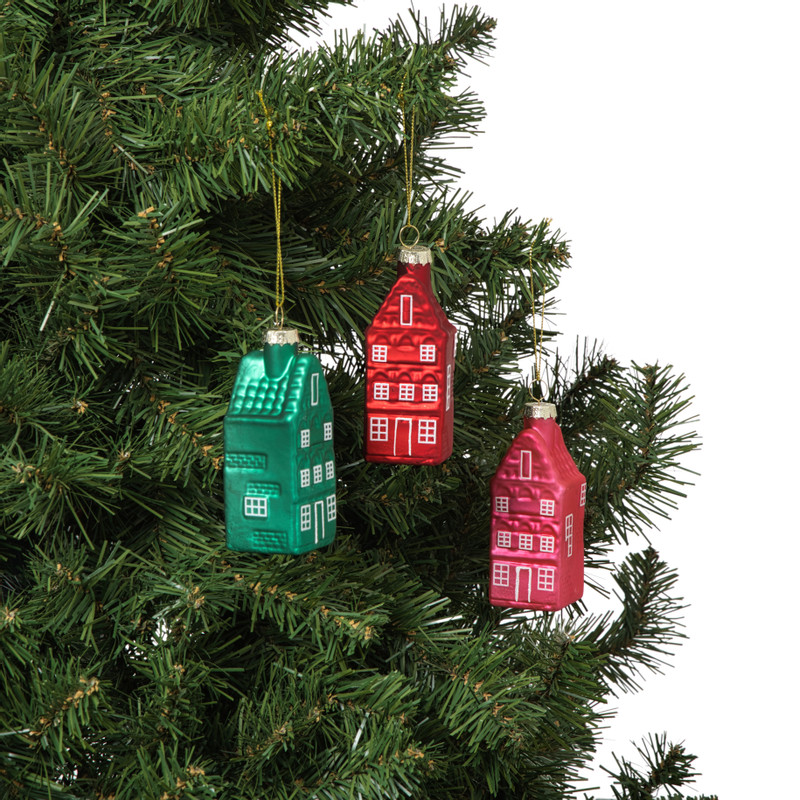 Kersthanger huisjes - multikleur - diverse varianten - 9.5x3.5x3.5 cm