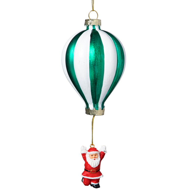 Kersthanger luchtballon met kerstman - diverse varianten - ø7.5x16.5 cm