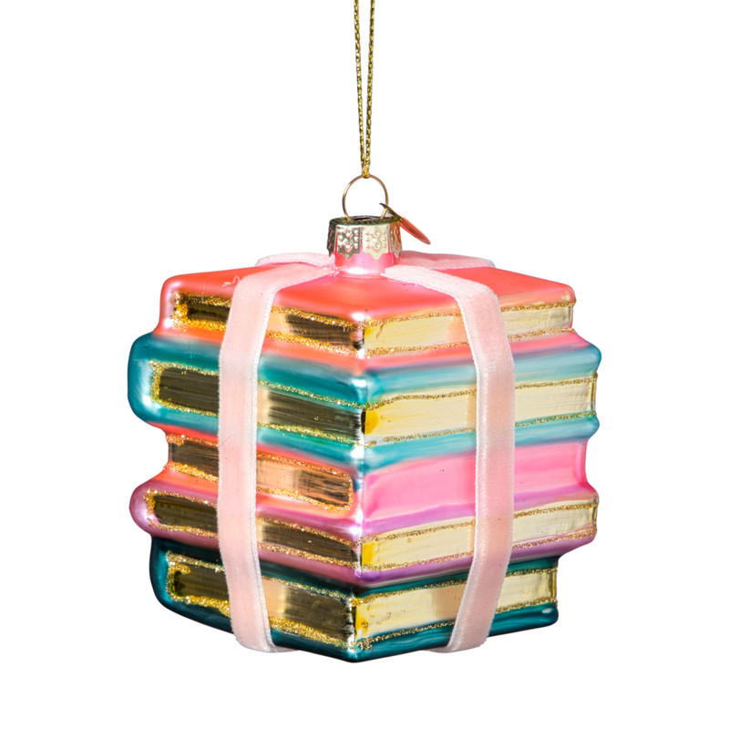 Kersthanger stapeltje boeken - multikleur - 7.8x6.4x6.4 cm