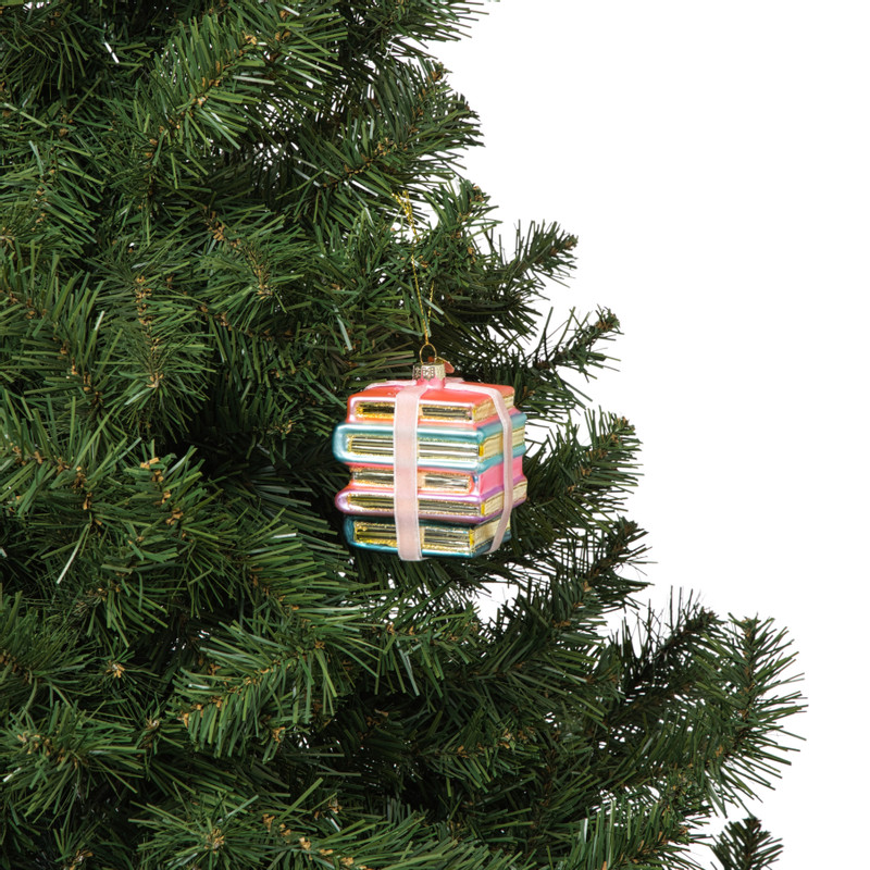 Kersthanger stapeltje boeken - multikleur - 7.8x6.4x6.4 cm