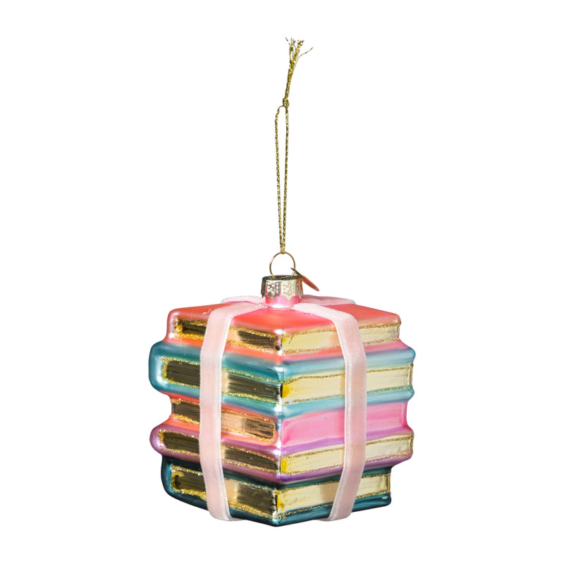 Kersthanger stapeltje boeken - multikleur - 7.8x6.4x6.4 cm