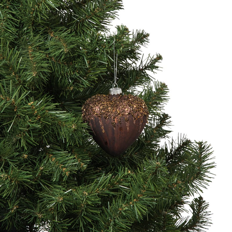 Kersthanger hart met glitters - bruin - 4x10 cm