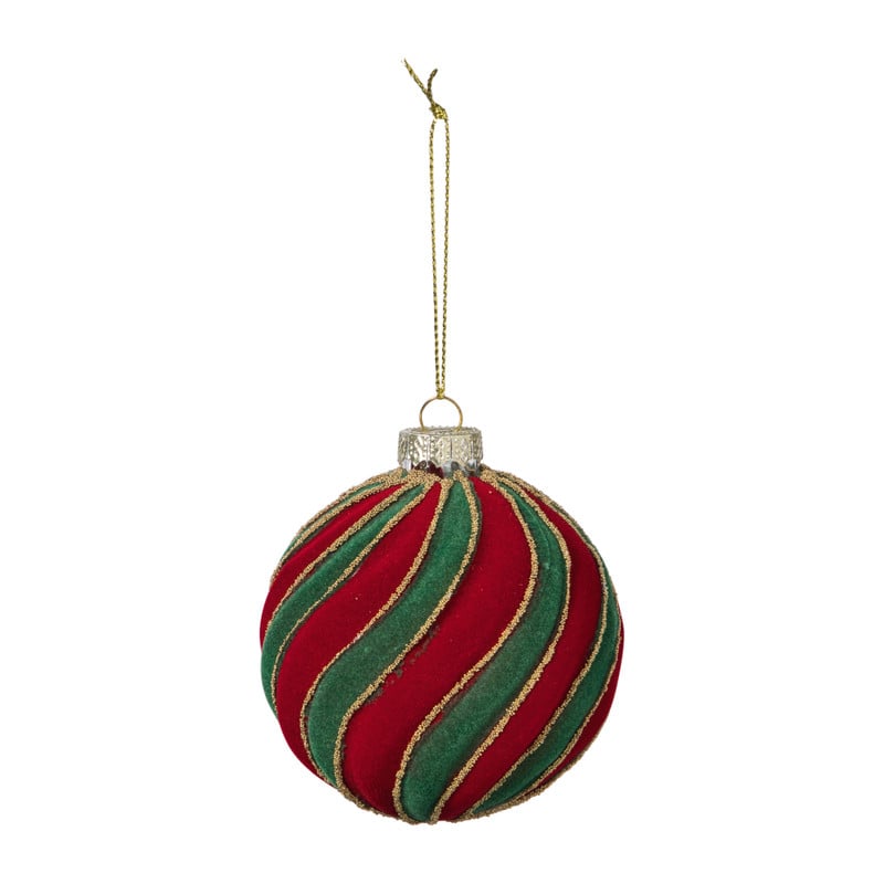 Kerstbal swirl velvet - rood/groen