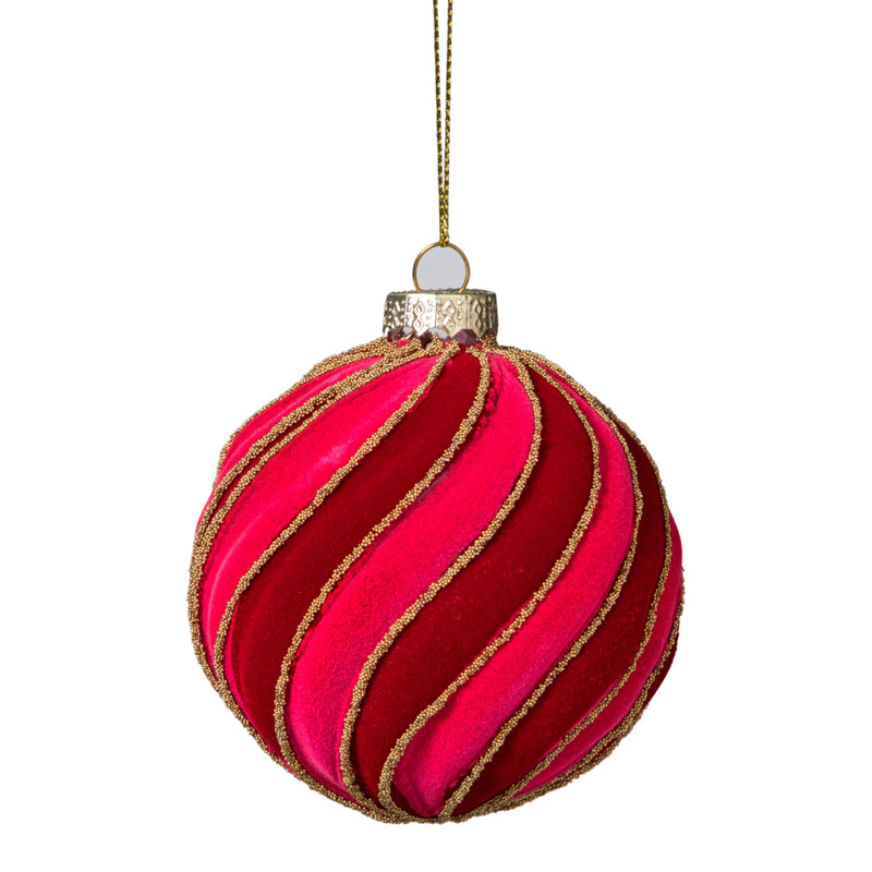 Kerstbal swirl velvet - paars/roze