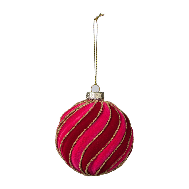 Kerstbal swirl velvet - paars/roze