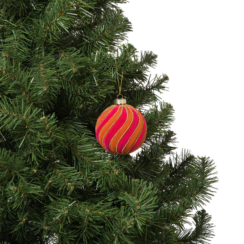 Kerstbal swirl velvet - roze/oranje