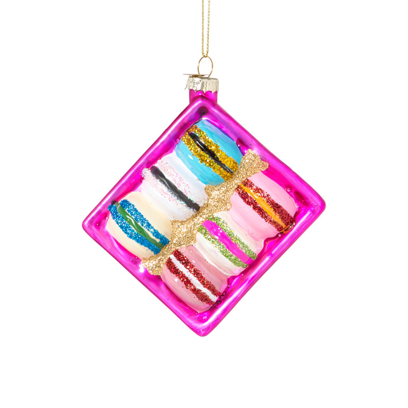 Kersthanger doosje macarons - multikleur - 3.6x11.5x7.8 cm