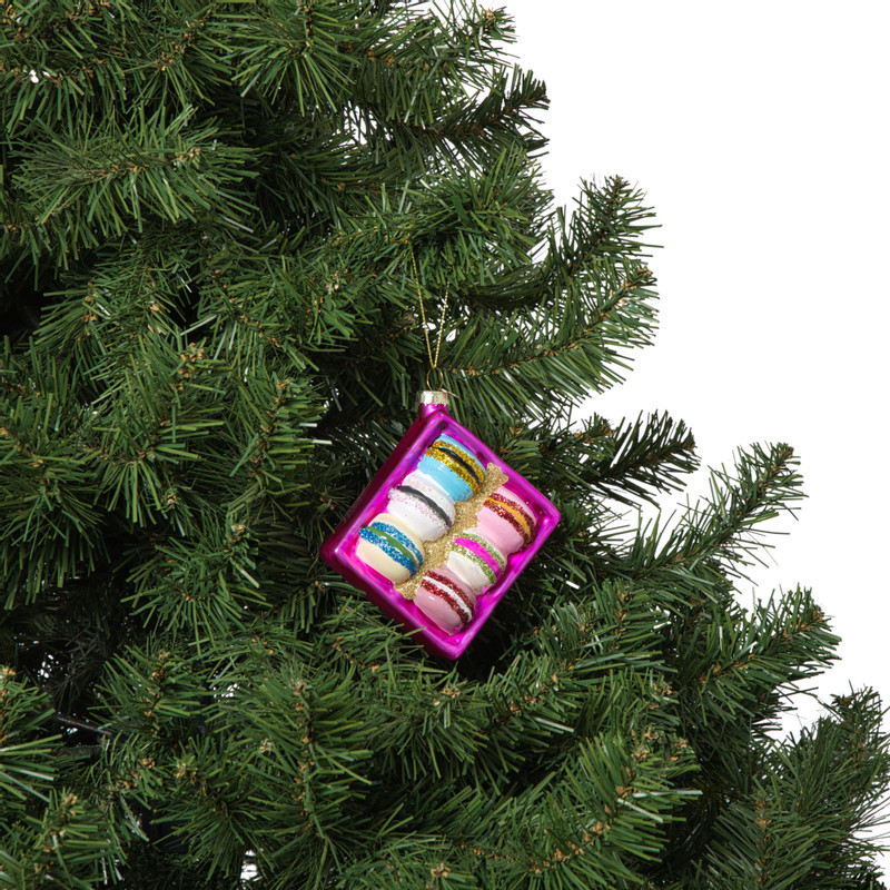 Kersthanger doosje macarons - multikleur - 3.6x11.5x7.8 cm