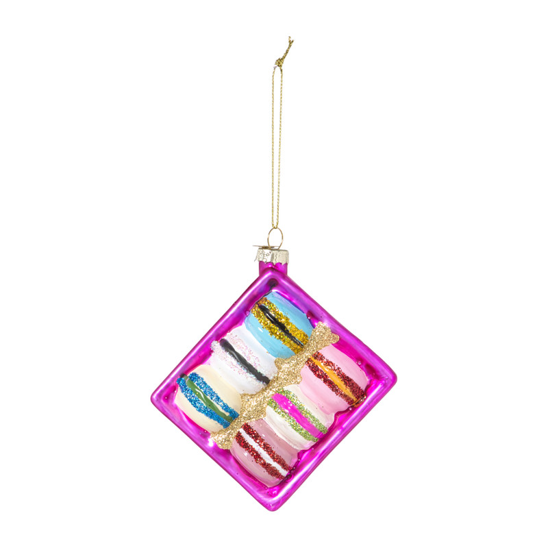Kersthanger doosje macarons - multikleur - 3.6x11.5x7.8 cm