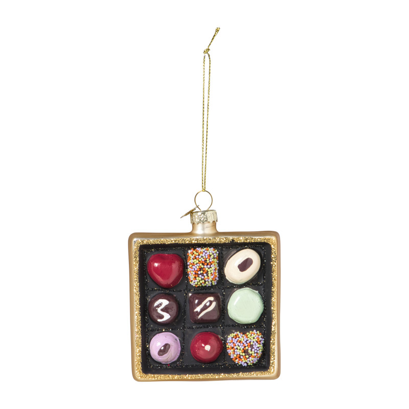 Kersthanger doosje bonbons - multikleur - 2.5x8.7x8.1 cm