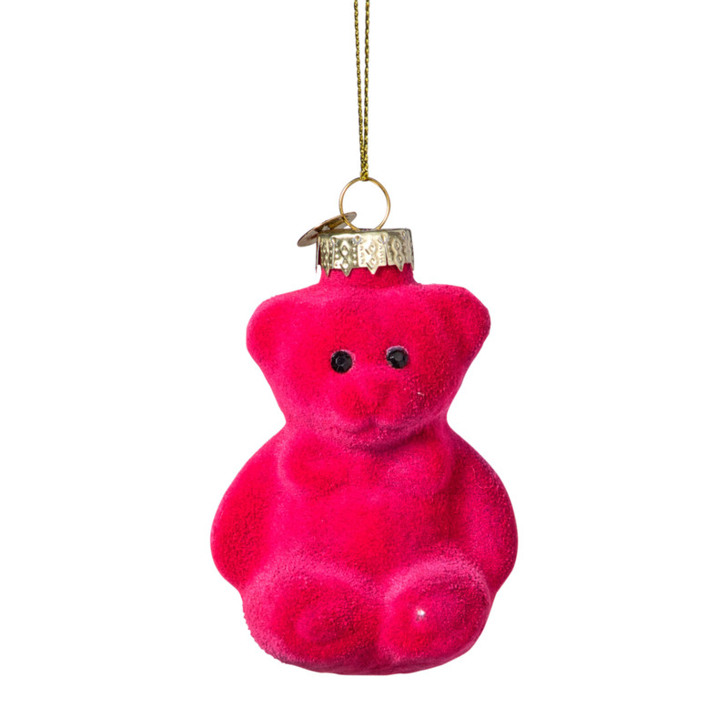 Kersthanger gummybeer velvet - roze - 8x5.6x4.6 cm