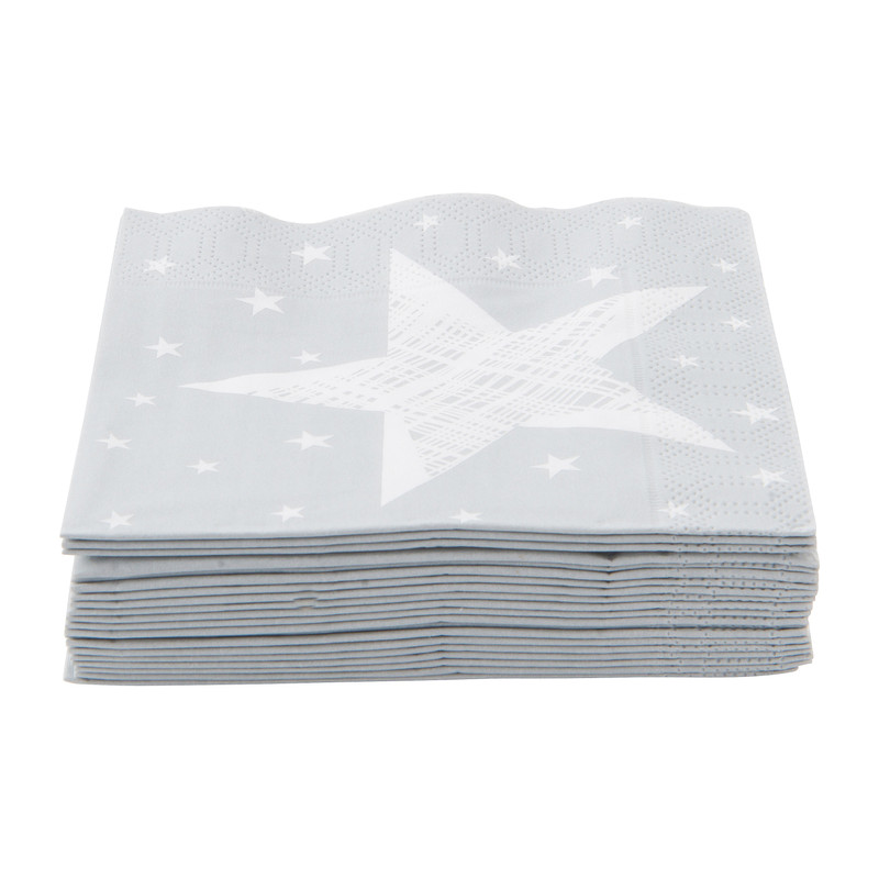 Servetten ster - grijs - 24x24 cm - set van 20 