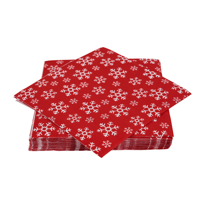 Servetten snowflakes - rood - 33x33 cm - set van 20 