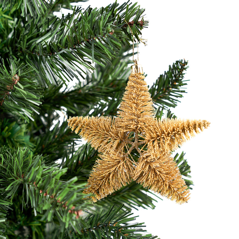 Kerstster met glitter - Goud - 11,5 cm