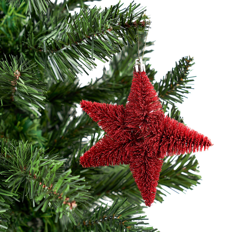 Kerstster met glitter - Rood - 11,5 cm