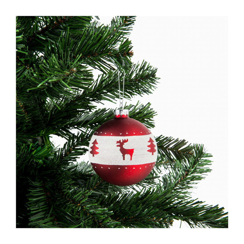 Kerstbal - rood/witte rand - glas