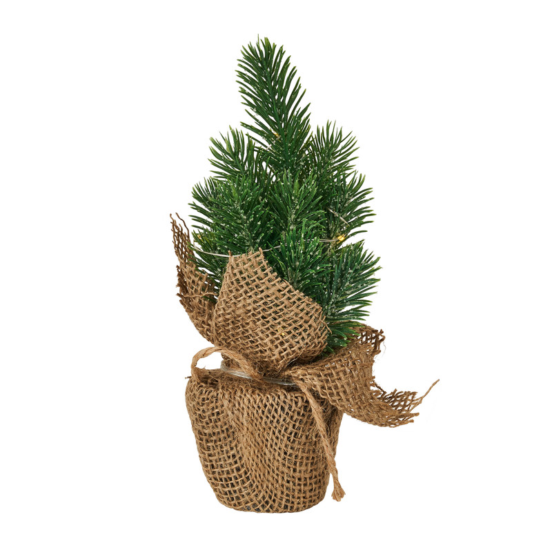 Kunstkerstboompje in pot - 7 led lampjes - 22 cm