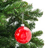 Kerstbal rood - witte stip - 8 cm