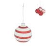 Kerstbal stip/streep - 8 cm - rood/wit