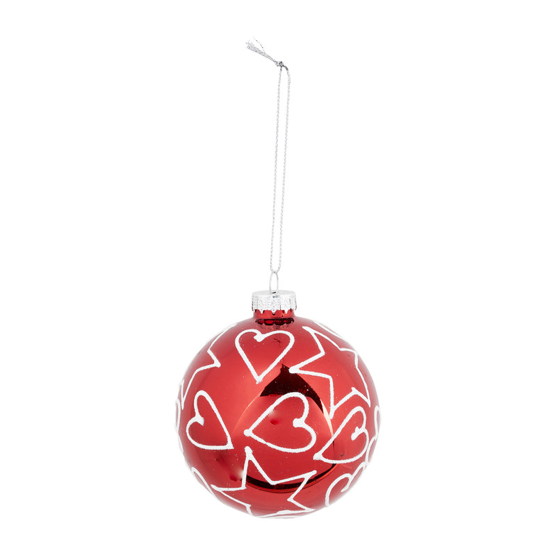 Kerstbal hartjes - rood